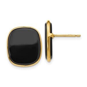 14k Yellow Gold Genuine Fine Jewelry  17x15mm Black Onyx Post Earrings